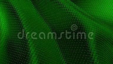 深绿色低聚波动表面作为数学环境。 深绿色多边形几何振动环境或